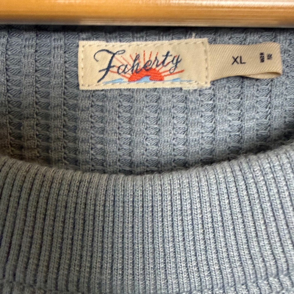 Faherty Legend Waffle Knit Crew in Tradewinds Blue Long Sleeve Top Size XL - Picture 10 of 12